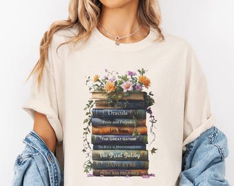 Bookish Custom T Shirt, Personalized Bookworm gift, T shirt for Librarian, Floral Book T shirt, Fantasy Novel Gift Shirt, Reading Books Tee