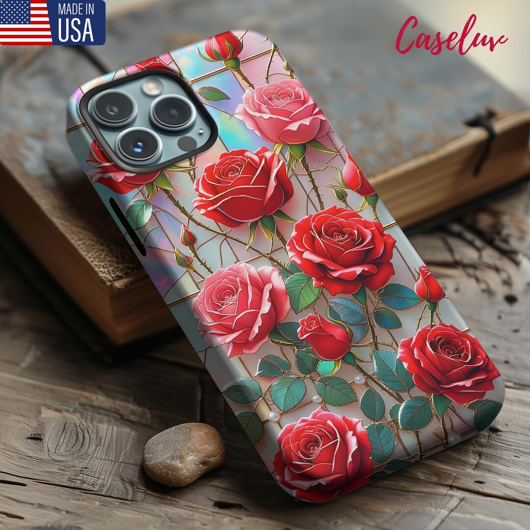 Stained Glass Wild Red Rose Magsafe Phone Case Romantic Phone Case ...