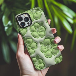 3D Hawaiian Hibiscus Puff Graphic Phone Case for iPhone 16 iPhone 15 iPhone 14 iPhone 13 Pixel 9 Galaxy S24 Tropical Phone Case Protective