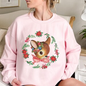 Vintage Reindeer Sweatshirt Gift for her, Christmas Ugly Sweater, Nostalgic X mas Sweatshirt, Winter Crewneck Shirt, Festive Women Sweater