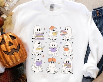Bookish Ghost Sweatshirt: Halloween Bookworm Crewneck