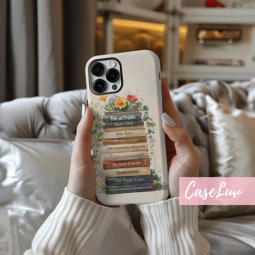 Custom Book Titles Floral Phone Case, Personalized Bookshelf iPhone 15