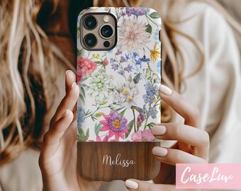 Personalized Wildflower iPhone Case for MagSafe, Aesthetic Flowers iPhone Cover for iPhone 15, iPhone 14, iPhone 13 Pro Max, Romantic Flower