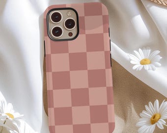 Mocha Checkered MagSafe iPhone Case: Tan Checkerboard Pattern