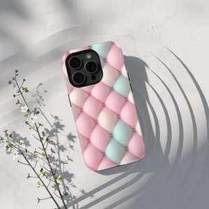 Pastel Quilted puff Phone Case 3D Coquette Aesthetic Phone Case, 3D Art design iPhone Case for her iPhone 15, 14, 13, 12, 11, Samsung, Pixel