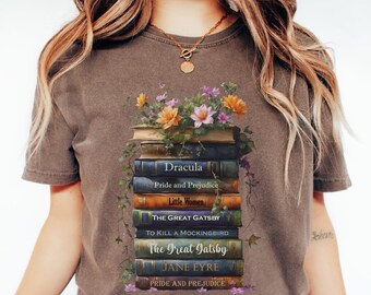 Personalized Book Titles T-Shirt: Floral Librarian Gift