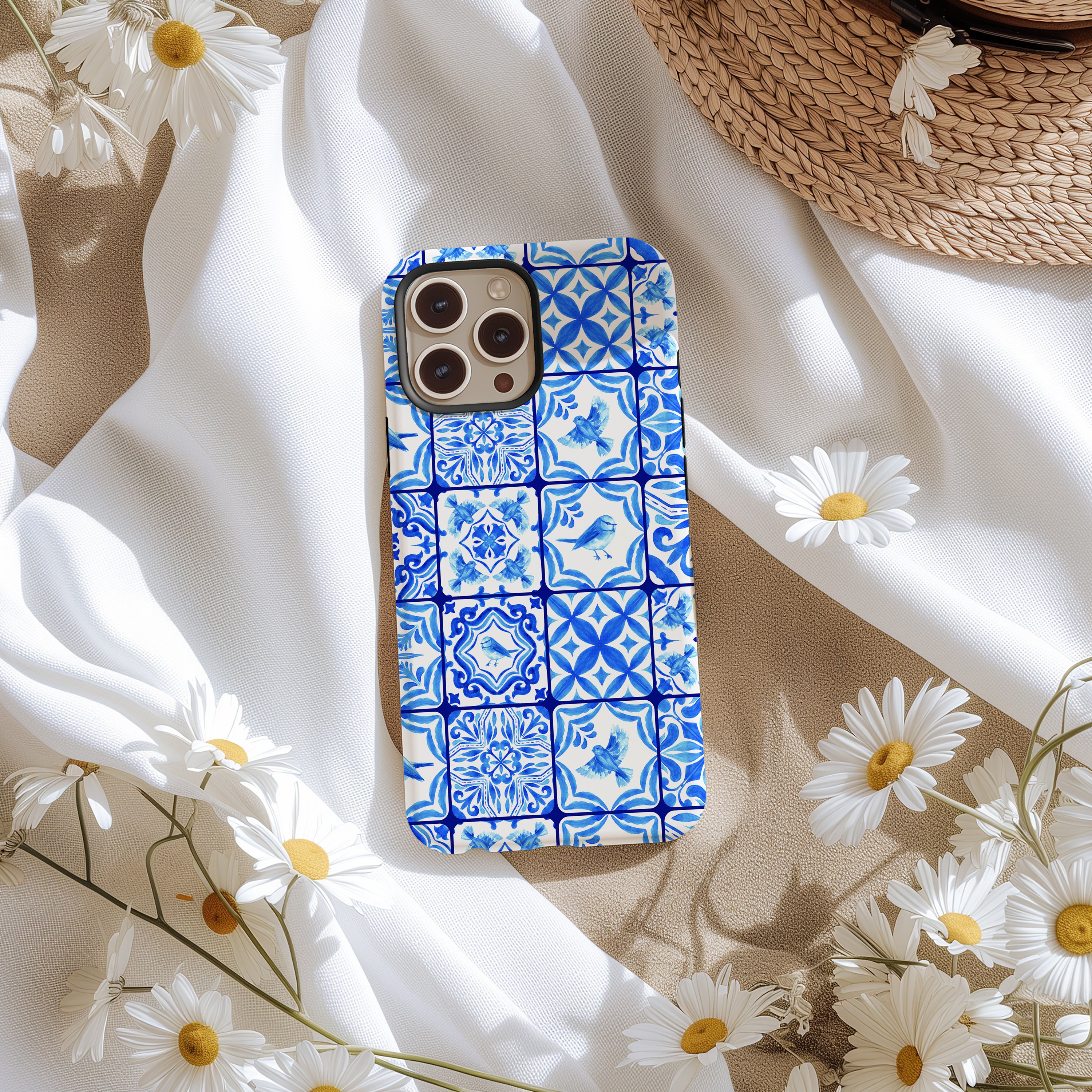 Tile Phone Case Blue Aesthetic Mediterranean Tile Phone Case - Blue Tile Phone Case ...