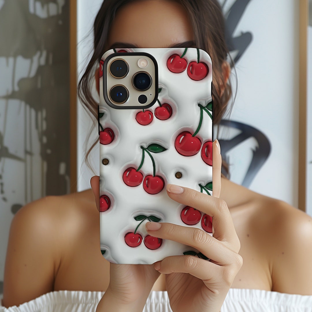 3D Cherry Printed Phone Case for Her iPhone 15 iPhone 14 iPhone 13