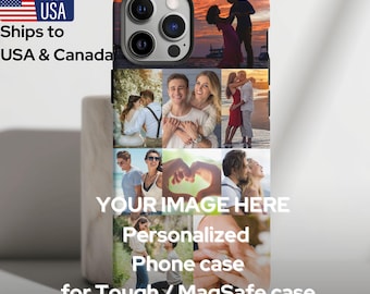 Custom Collage Phone Case with Couple Bride Groom Fiancé Wife Husband Photo for Engagement, Wedding, Mother's day Gift iPhone 16 15 14 13 12