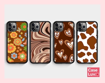 Brown Aesthetic phone Case - Coffee lover Phone case - iPhone14 - iPhone 13  - iPhone 12 - iPhone 11 - iPhone XR - Floral, Cow print, Heart