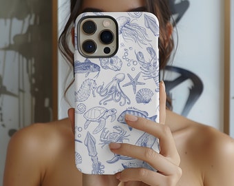 Blue Sea Animals MagSafe Phone Case Cover, Aesthetic iPhone 17, iPhone 16, iPhone 15, iPhone 14, iPhone 13, Samsung Galaxy S26