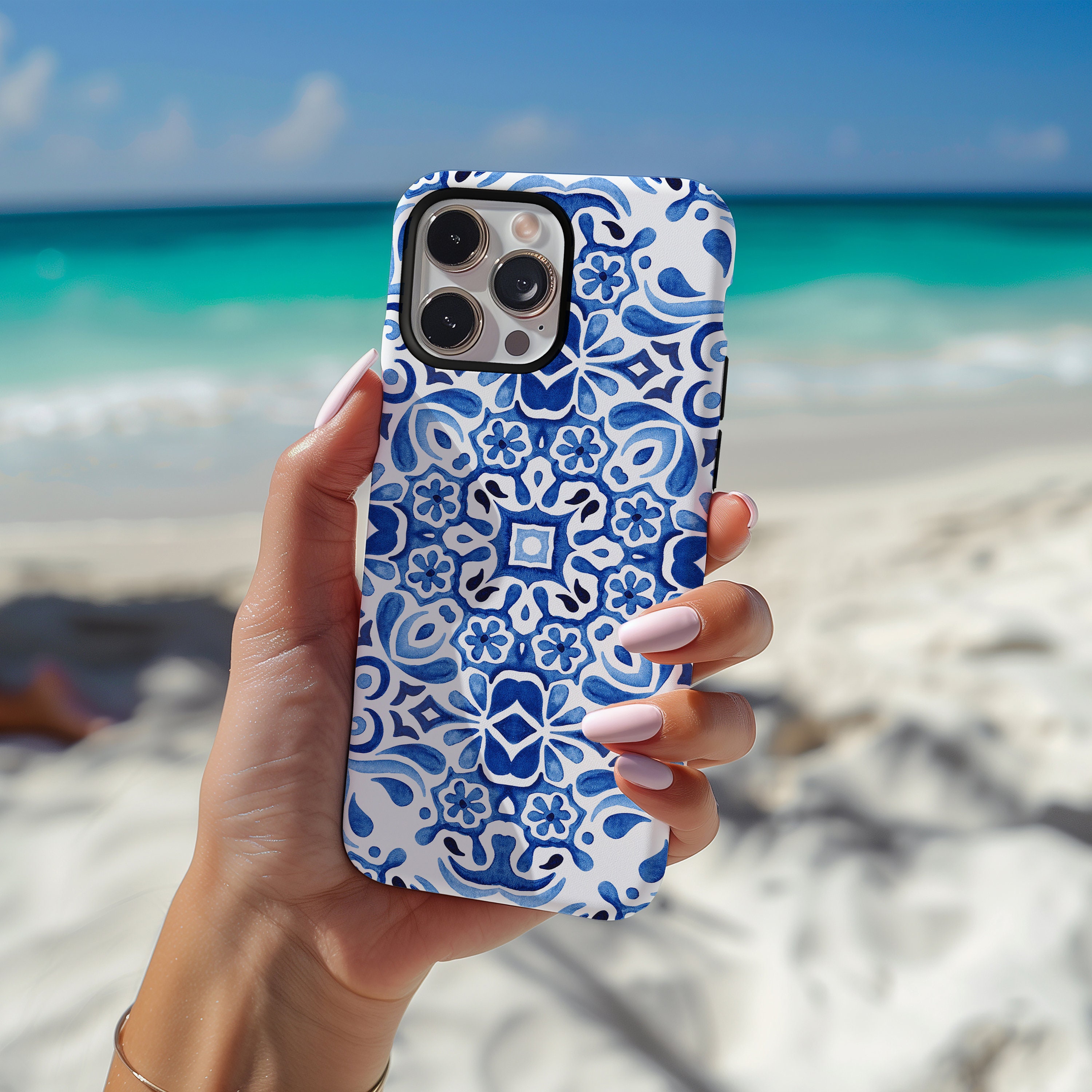 Tile Phone Case Magsafe Blue Mediterranean Aesthetic Phone Case - Blue Tile Phone Case ...