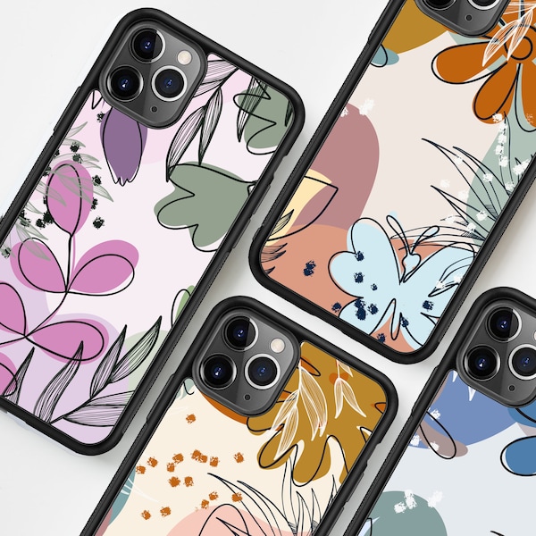 Aesthetic Bohemian Flower Phone Case cover for Women iPhone 14, iPhone 13, iPhone 12, iPhone 11, iPhone XR, XS, SE2, Retro Line Art Gifts