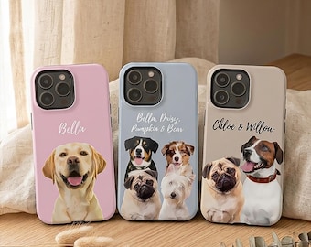 Coque pour téléphone MagSafe avec portrait d'animal de compagnie : coque personnalisée avec plusieurs photos de chiens et de chats