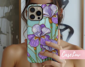 Iris Phone Case for iPhone 16 iPhone 15 iPhone 14 iPhone 13 iPhone 12 pro max, Samsung Galaxy S24 Stained Glass Flower Phone Case for her