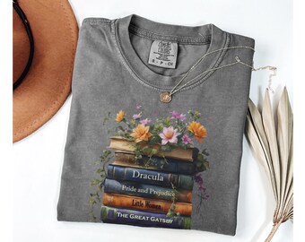 Bookish Floral T-Shirt: Personalized Book Title, Librarian Gift