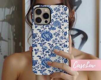 French Blue Floral iPhone Case: Chinoiserie MagSafe Cover