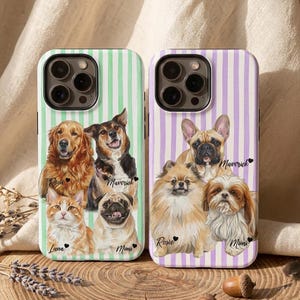 Multiple Pet Custom iPhone Case, Watercolor Dog Cat Group Portrait MagSafe Case iPhone 17 16 15 14 Pro Max Samsung S26, Multi Pet Mom Gift