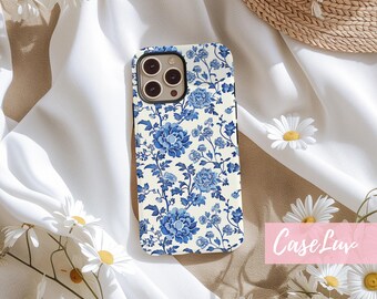 Blue Floral MagSafe iPhone Case: Vintage Botanical Design