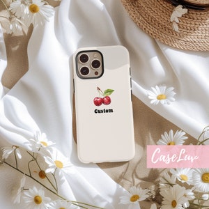 Cherry Simple Custom Phone case, Personalized Text Phone Case, Aesthetic Cherry Phone Case for iPhone 15 iPhone 14 iPhone 13 iPhone 12