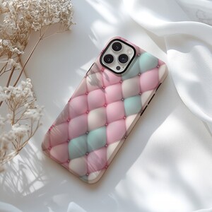 Pastel Quilted puff Phone Case 3D Coquette Aesthetic Phone Case, 3D Art design iPhone Case for her iPhone 15, 14, 13, 12, 11, Samsung, Pixel