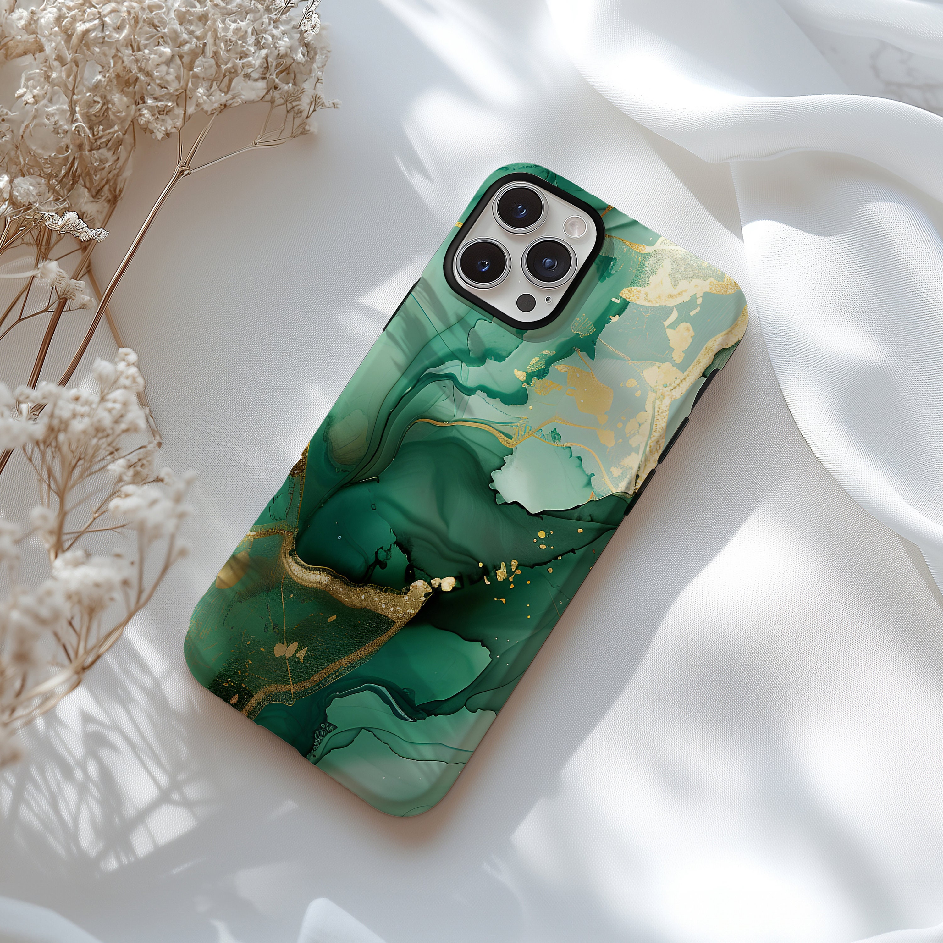 Aesthetic Jade Green Gold Marble 3D Design Phone Case for Her