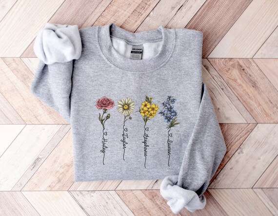 Floral Birth Month Sweatshirt for Grandma Mum Gift - Custom Birth Flower Shirt - Kids Name Shirt - Custom Mother's Day Gift Grandma and Mom