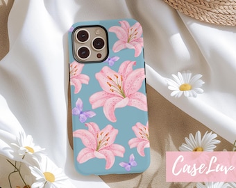 Blooming Lily Phone Case for iPhone 15,  iPhone 14, iPhone 13, iPhone 12, Galaxy S24 Tiger Lily Retro  Floral Phone Case nature lover gift