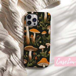 Mushroom Faux Embroidered Phone Case for iPhone 15,  iPhone 14, iPhone 13, iPhone 12, Galaxy S24, Cottagecore Phone Case nature lover gift
