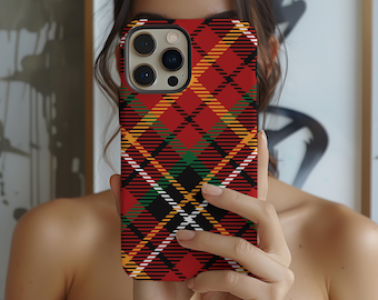Red Tartan Plaid MagSafe iPhone Case: Festive Phone Cover