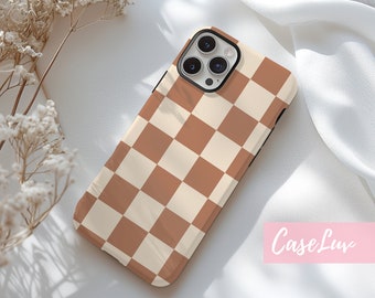 Tan Brown Checkered iPhone Case for MagSafe