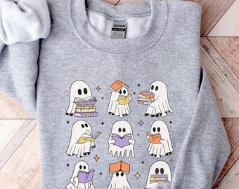 Spooky Bookish Ghost Sweatshirt: Halloween Book Lover Tee