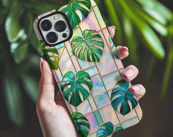 Stained Glass Monstera Leaf MagSafe iPhone Case