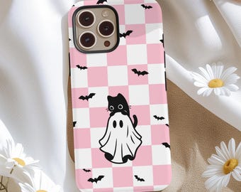 MagSafe Ghost Black Cat Halloween Phone Case for MagSafe iPhone 17, iPhone 16, iPhone 15, iPhone 14, Spooky Whimsical Cute Horror Phone Case