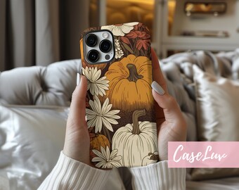Pumpkin Floral MagSafe iPhone Case: Cottagecore Fall Harvest