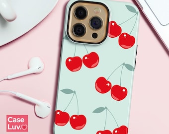 Retro Cherry phone Case Cover for iPhone 16, 15, 14, 13, 12, Galaxy S24, S23, Pixel 8, 7 - Y2K Phone case Aesthetic Cottagecore iphone cover