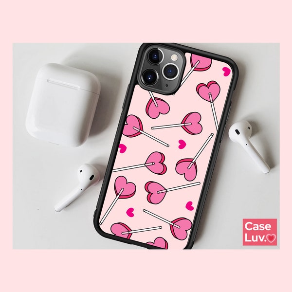 Pink Heart Lollipop phone Case Cover for her - Aesthetic design Phone case for iPhone 14 pro max - iPhone 13 - iPhone 12 - girls phone cases