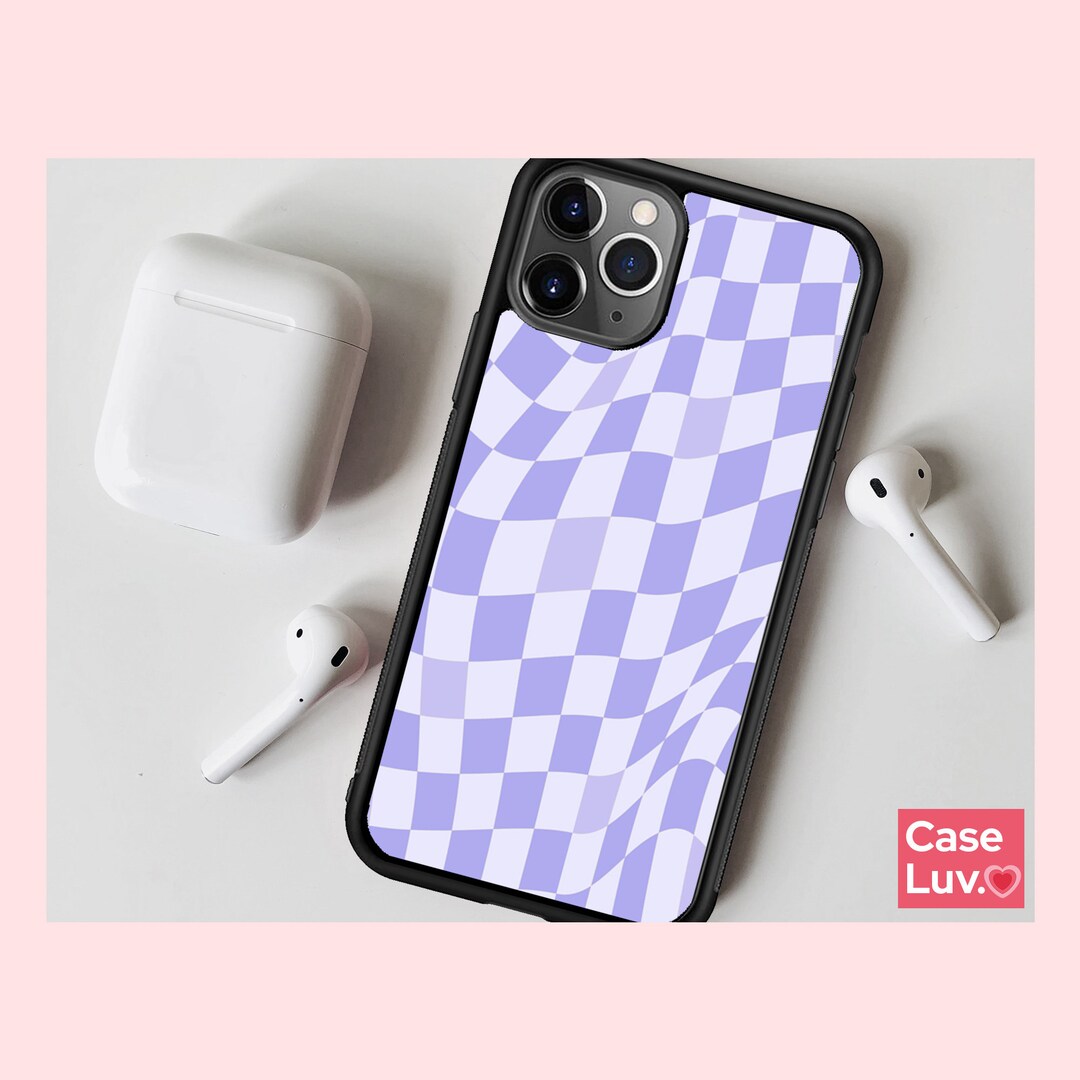 Pink Wavy Checkered Phone Case Cover Retro Checkerboard Phone Case