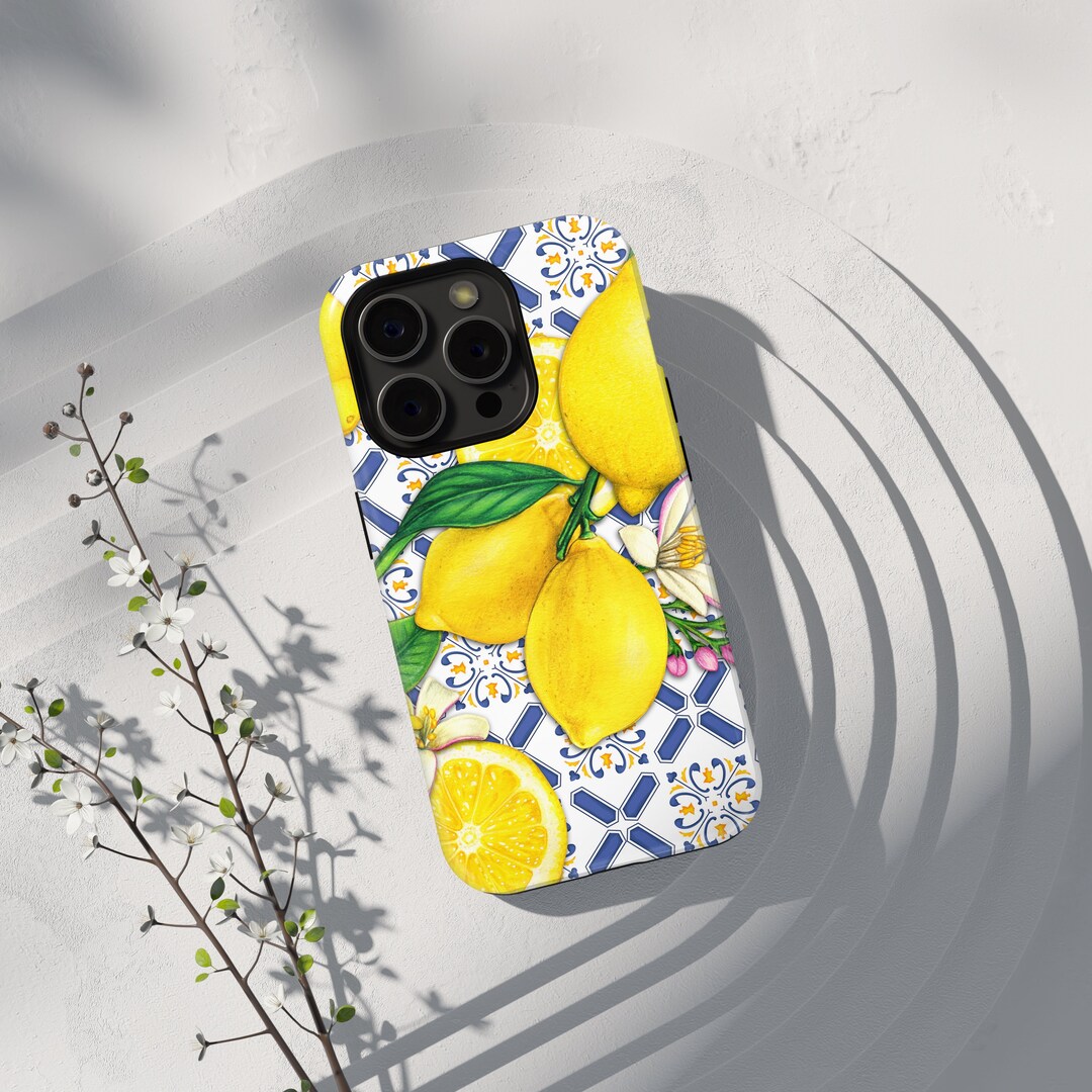 Lemon Blue Tile Design Magsafe Phone Case Lemon Phone Case Blue