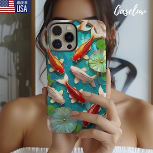 Elegant Koi Carp Fish Printed Phone Case for iPhone 16, 15, 14, 13, 12, 11 pro max, 16e, Samsung S25, S24, Pixel 9 Zen Aesthetic Phone Case