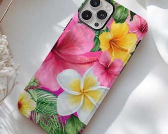 Hibiscus Hawaiian Flowers Tropical Phone Case for MagSafe iPhone 16 iPhone 15 iPhone 14 iPhone 13 pro max 16e Ocean Beach Coastal Phone Case