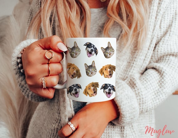 Personalized Dog Cat Mug gift for dog mom cat mom Multiple Dog Cat face Mug cat face Mugs for Dog Custom Coffee Mug Custom Pet Picture Mugs