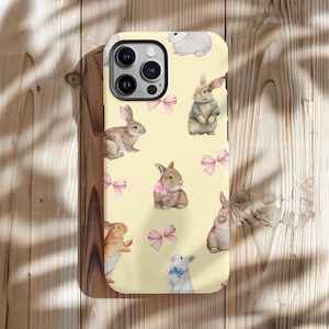 Cute Easter Bunny Coquette Bow Phone Case for Easter, iPhone 16, 16e, 15, 14, 13, 12, Samsung S25, Pixel9, Rabbit Lover Aesthetic phone case