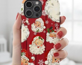Cute Vintage Santa Tough Phone Case for iPhone 17 16 15 14 13 pro max, Galaxy S25 24 Retro Holiday Gift
