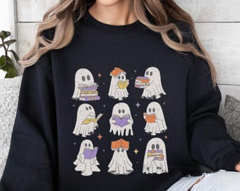 Spooky Bookish Ghost Sweatshirt: Halloween Book Lover Crewneck