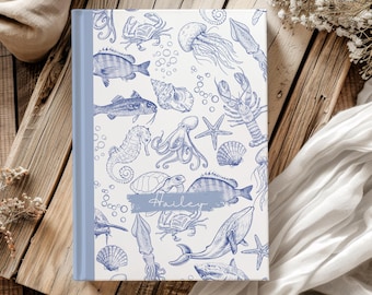 Ocean Animals Personalized Hardcover Journal: Aqua Travel Notebook