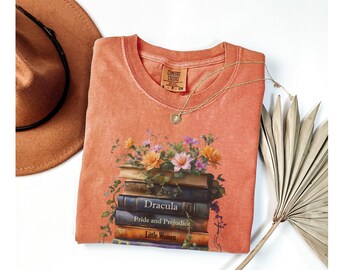 Floral Book Stack T-Shirt: Custom Book Titles, Bookworm Gift