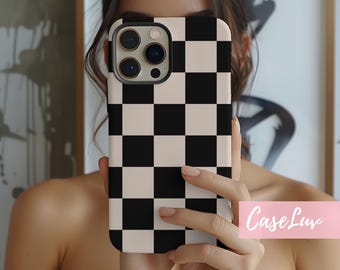Checkered Phone case for MagSafe iPhone 15 Pro Max iPhone 14 iPhone 13 Black and Cream Checkerboard pattern iPhone Cases - Simple Phone Case