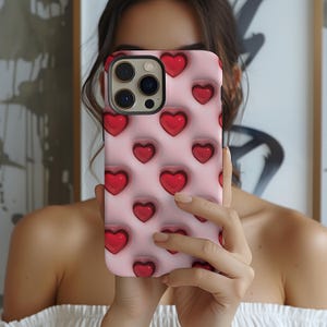 3D Valentines heart Phone case for iPhone 16 Pro iPhone 15 iPhone 14, Galaxy S24, Pixel 9, Valentines Cute iPhone Cases Coquette Phone Case