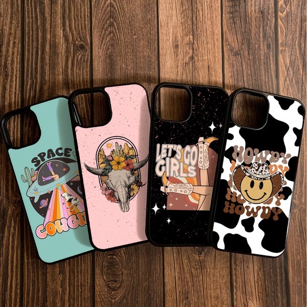 Retro Western Cowboy Cowgirls Howdy Cow Skull Phone case for iPhone 14 iPhone 13 iPhone 12 iPhone 11 iPhone XR Samsung S22 Samsung S20fe